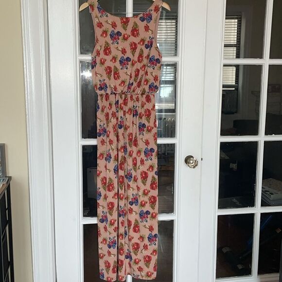 Qed London blush pink flower roses summer vacation travel women’s maxi dress - Picture 9 of 10